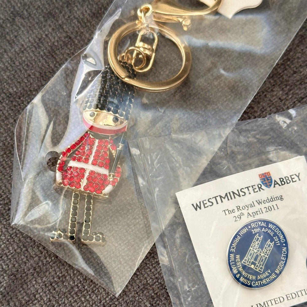 New British Soldier Rhinestone Keychain & Royal Wedding Commemorative Pin